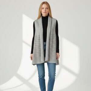 Vkoo 100% Cashmere Open Knit Cardigan Sweater Womens Sz P (XS) Gray Sleeveless